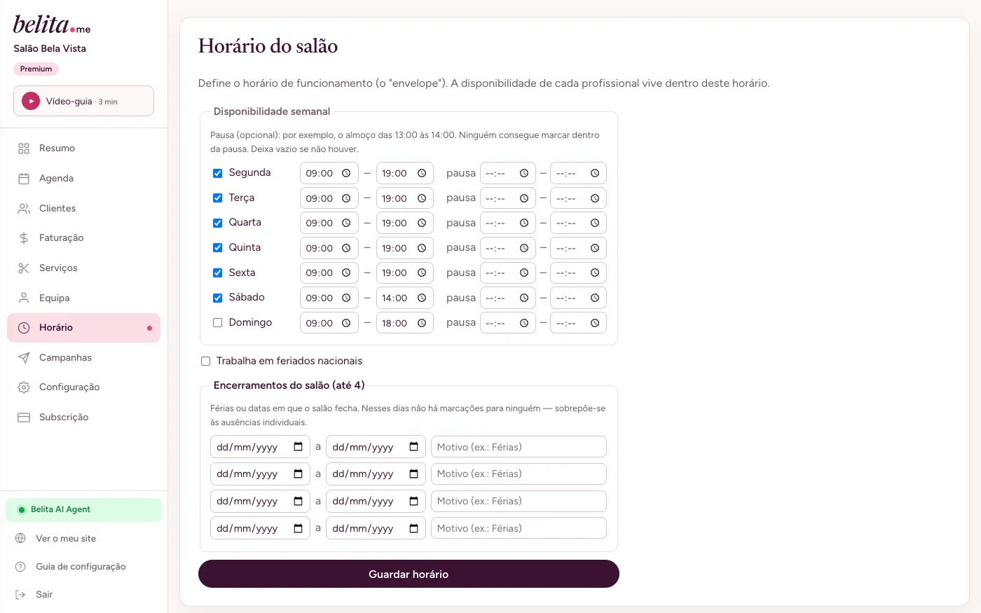 Cada profissional com a sua agenda.